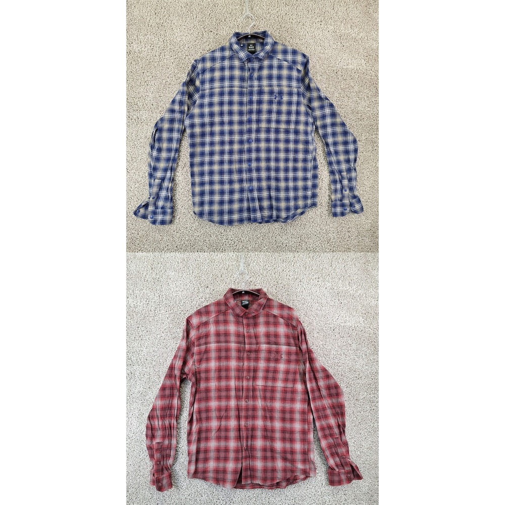 Under Armour Shirt Mens Large Blue Red Plaid Flannel Snap Front Casual Lot of 2